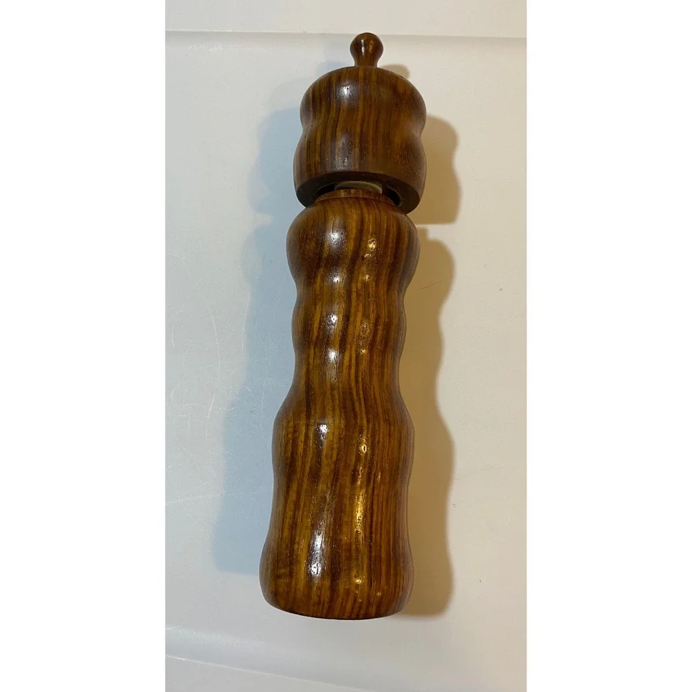 CrushGrind Wooden Pepper Mill Hand Turned Wavy Sculptural Grinder 11.5‎ Inch BRN